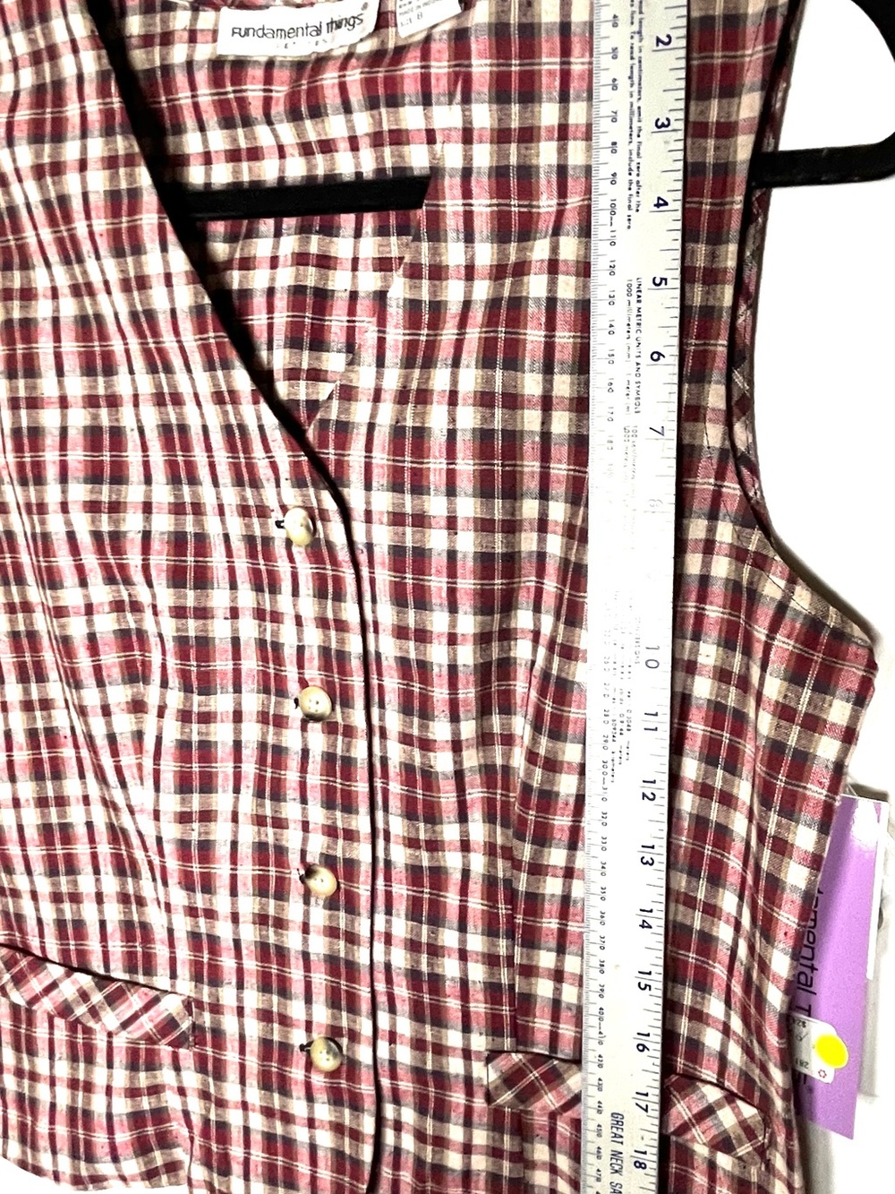 Fundamental Things Women's Burgundy Plaid Button Front Vest and  Shorts - Picture 9 of 12